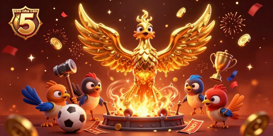 Engage in thrilling sports betting with keo nha cai 5 featuring a molten phoenix and golden coins.