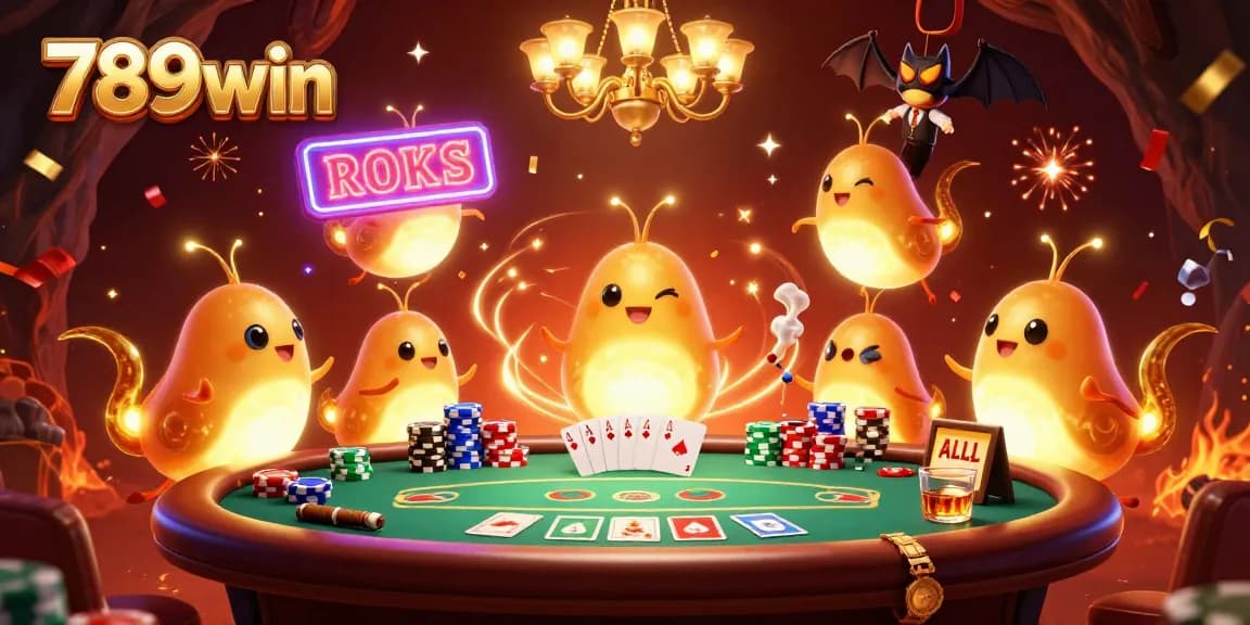 Light up your night at 789win with a vibrant casino scene featuring poker and celebration.