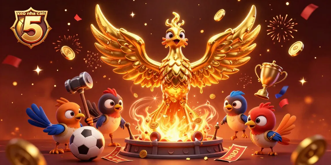 Engage in thrilling sports betting with keo nha cai 5 featuring a molten phoenix and golden coins.