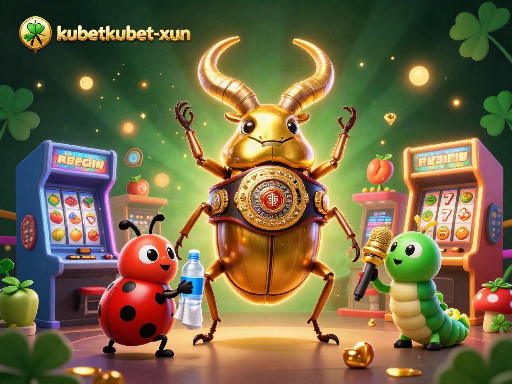 Engage in fun slots gameplay with kubetkubet-xun featuring a champion beetle boxing amid vibrant casino elements.