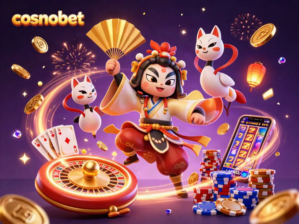 Experience the thrill at cosmobet with vibrant gaming illustrations featuring exciting casino elements.