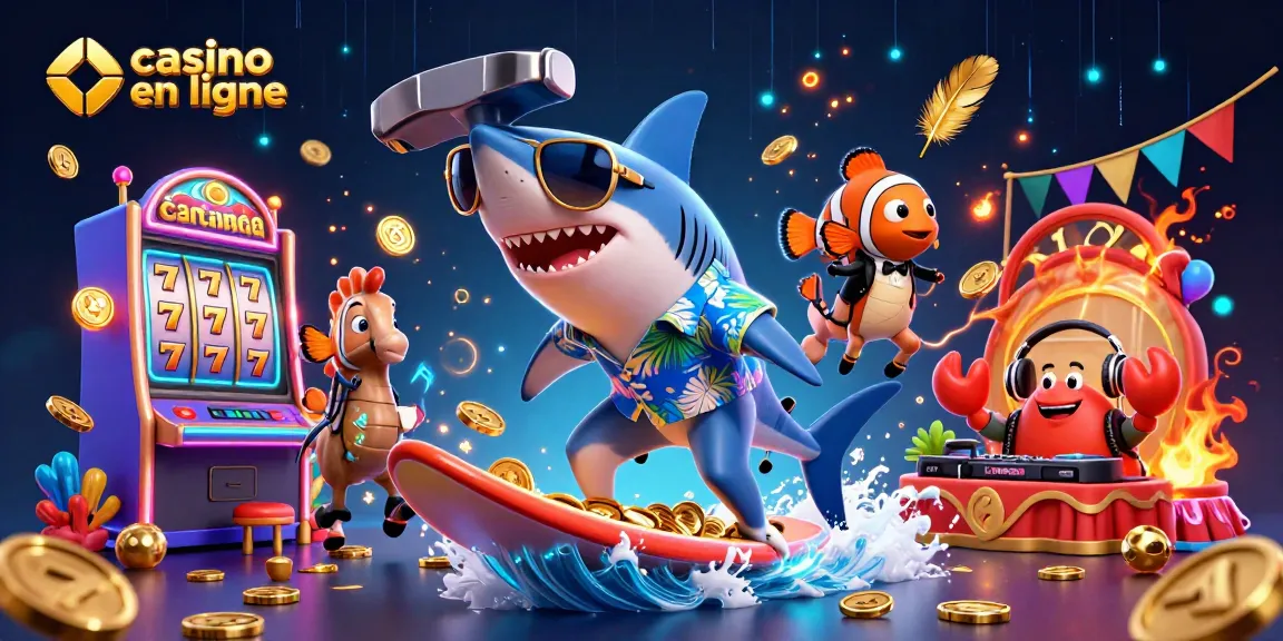 Jouez au casino en ligne avec un requin marteau et une scène dynamique remplie de pièces d'or.