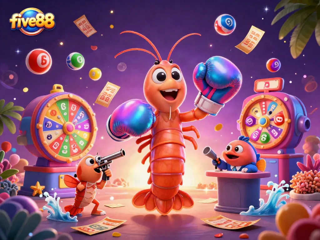 Join the excitement at five88 with vibrant lottery elements and dynamic casino characters!