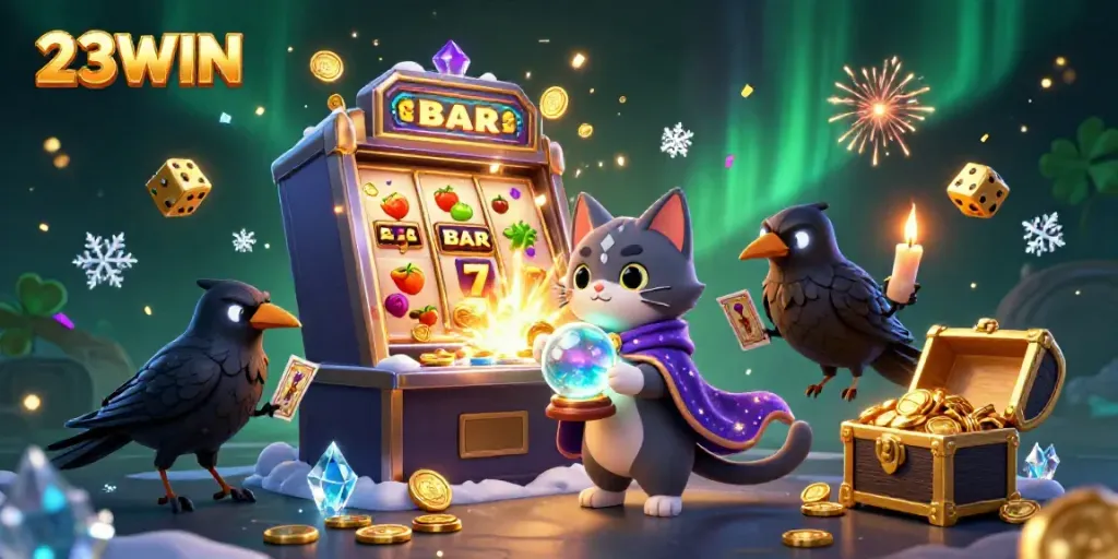 Engage in thrilling gameplay with 23WIN at this vibrant casino slots scene.