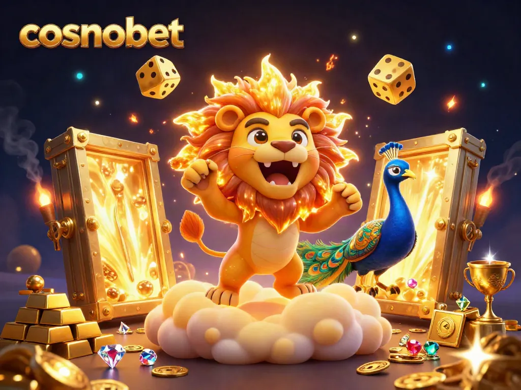 Experience thrilling wins at cosmobet, featuring a vibrant 3D casino scene filled with golden treasures.