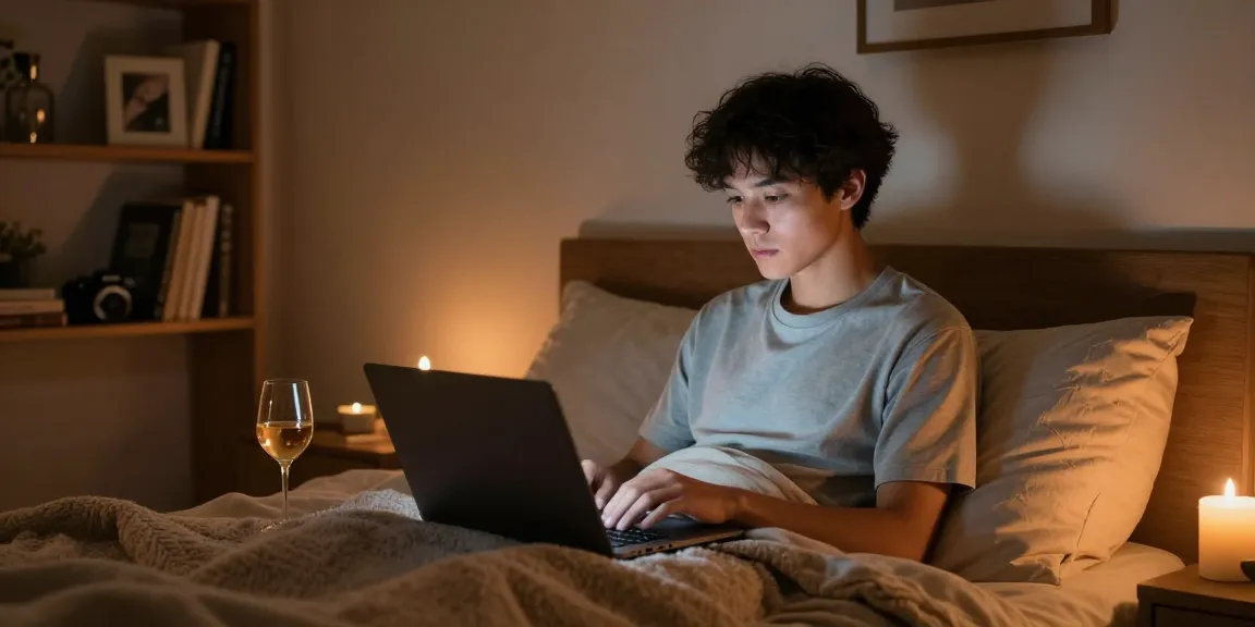 Engaging in an ai sex chat in a cozy bedroom setting, enhancing intimacy.