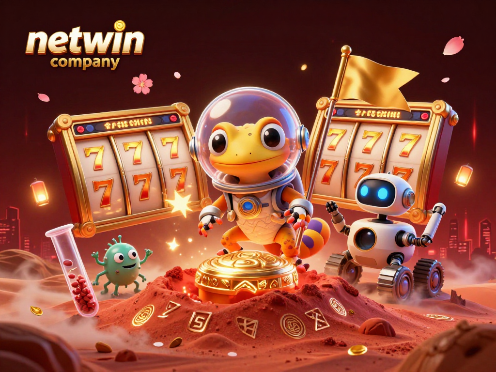 Experience the excitement of netwin company with a Martian gecko discovering a golden casino on Mars.