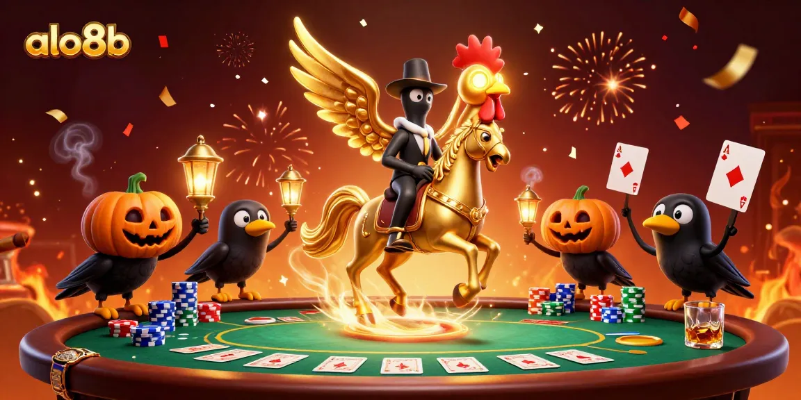 Play a thrilling game of poker at alo8b casino with a festive atmosphere and interactive characters.