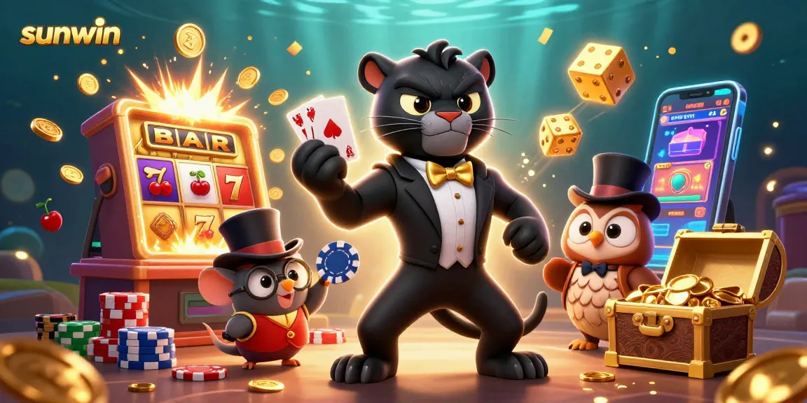 Join the fun at Sunwin with an elegant panther dealer and an owl holding poker chips.
