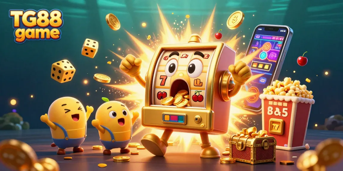 Delight in the excitement of the TG88 game as the golden slot machine celebrates a jackpot win amid a flurry of coins.