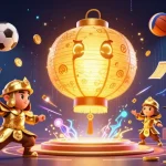 Engage with AO88COM at an exciting online gambling scene filled with sports balls and vibrant symbols.