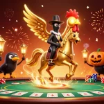 Play a thrilling game of poker at alo8b casino with a festive atmosphere and interactive characters.